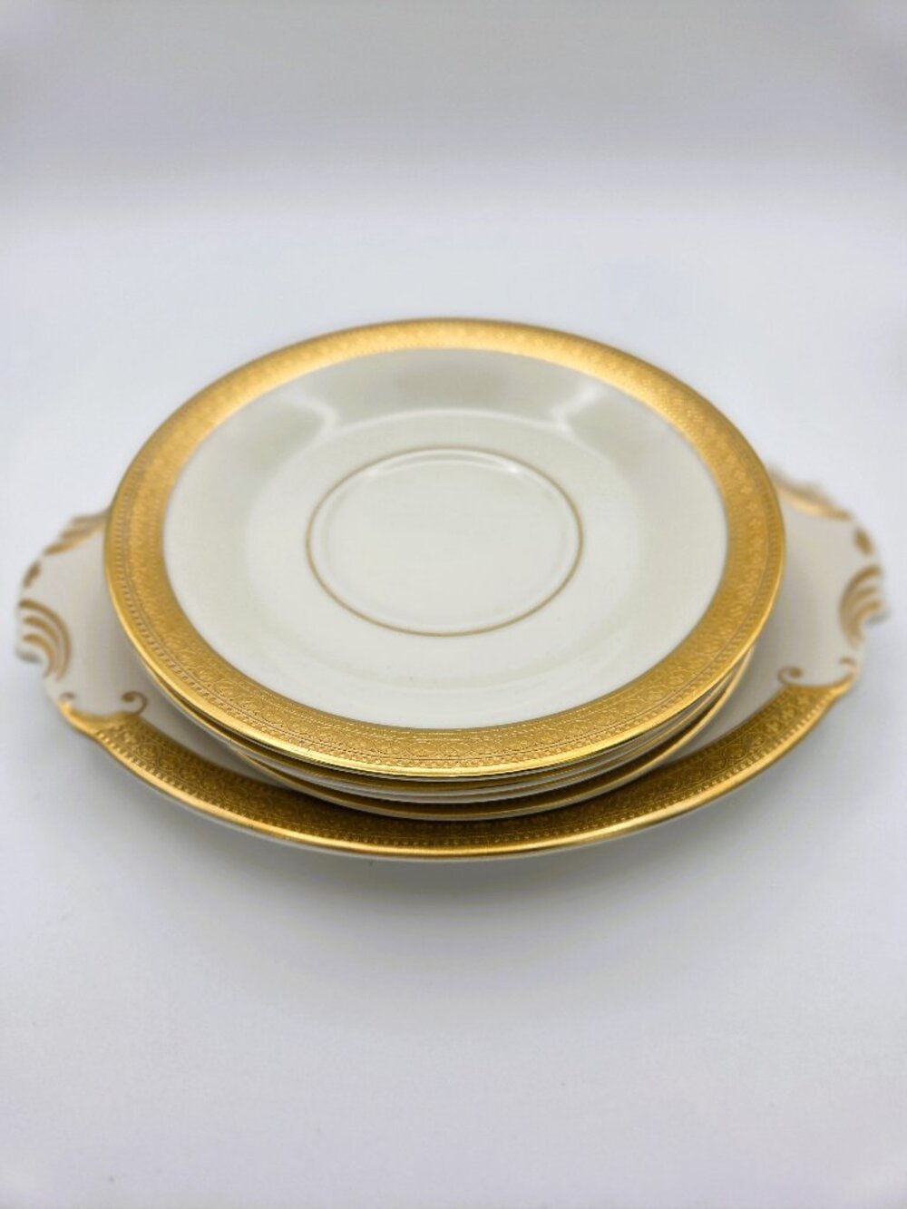 Syracuse China Old Ivory Bracelet Gold Rim Plates Set Of 5 Vintage USA